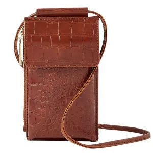 Accessorize London Women's Faux Leather Tan Carrie Croc Phone Bag