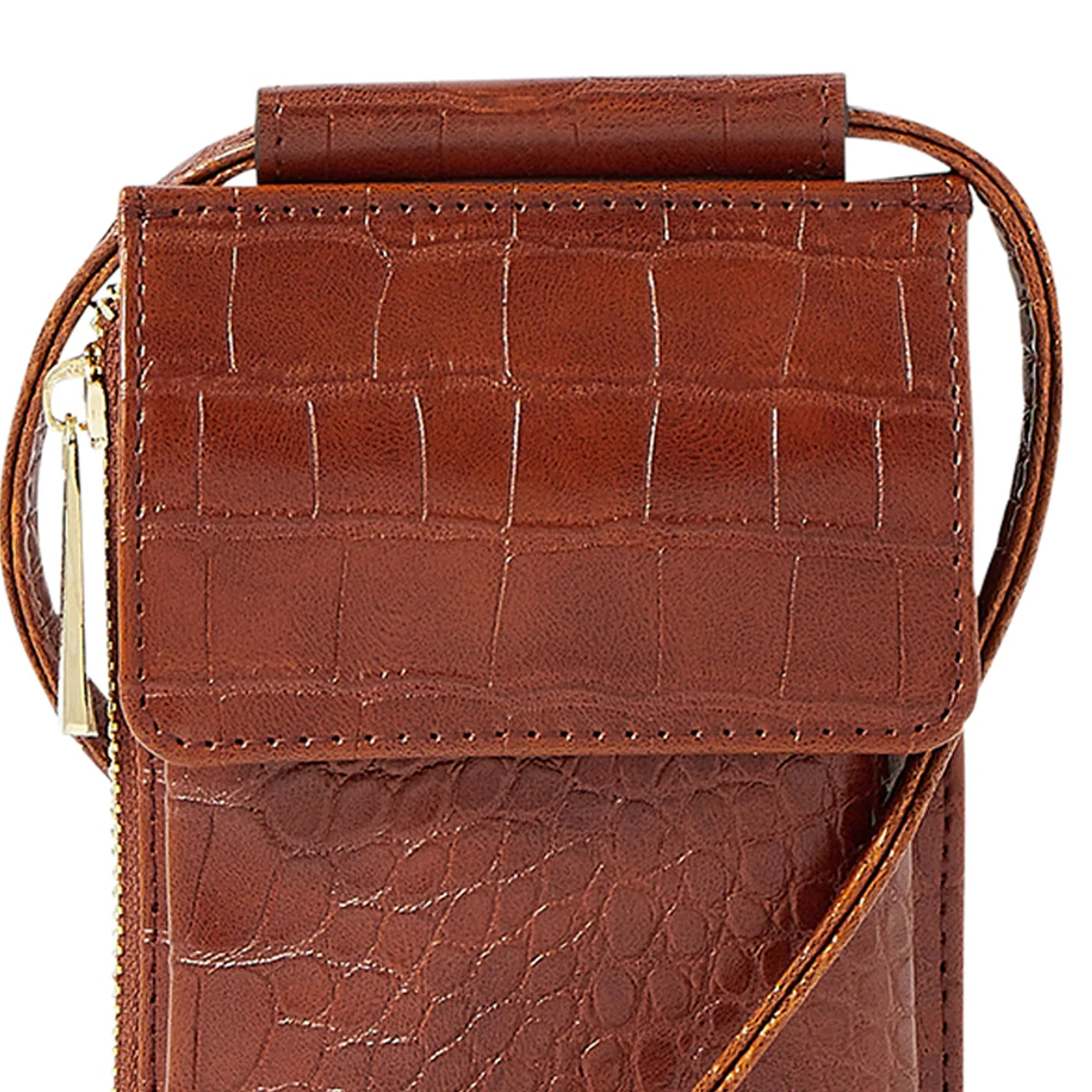 Accessorize London Women's Faux Leather Tan Carrie Croc Phone Bag