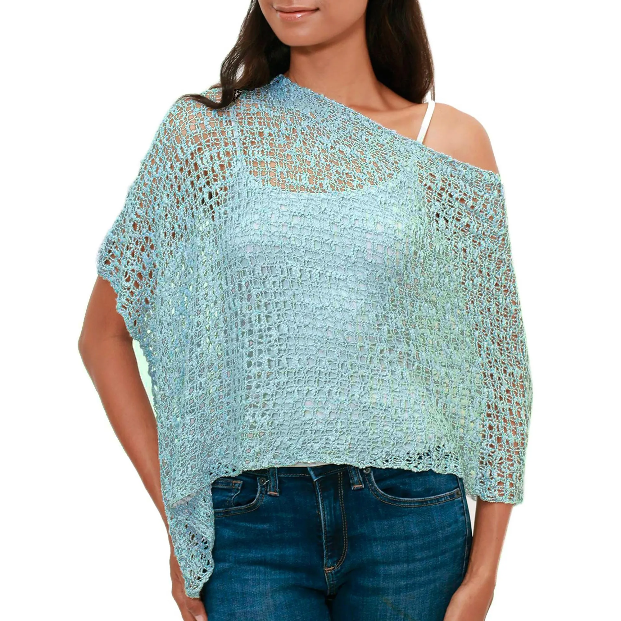 Aqua Sanur Shade Lightweight Hand Crocheted Poncho in Aqua from Bali