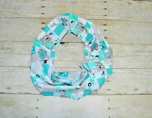 Baby/Toddler animal alphabet infinity scarf, soft baby scarf, trendy baby scarf, alphabet infinity baby scarf,infinity scarf, teal, gray