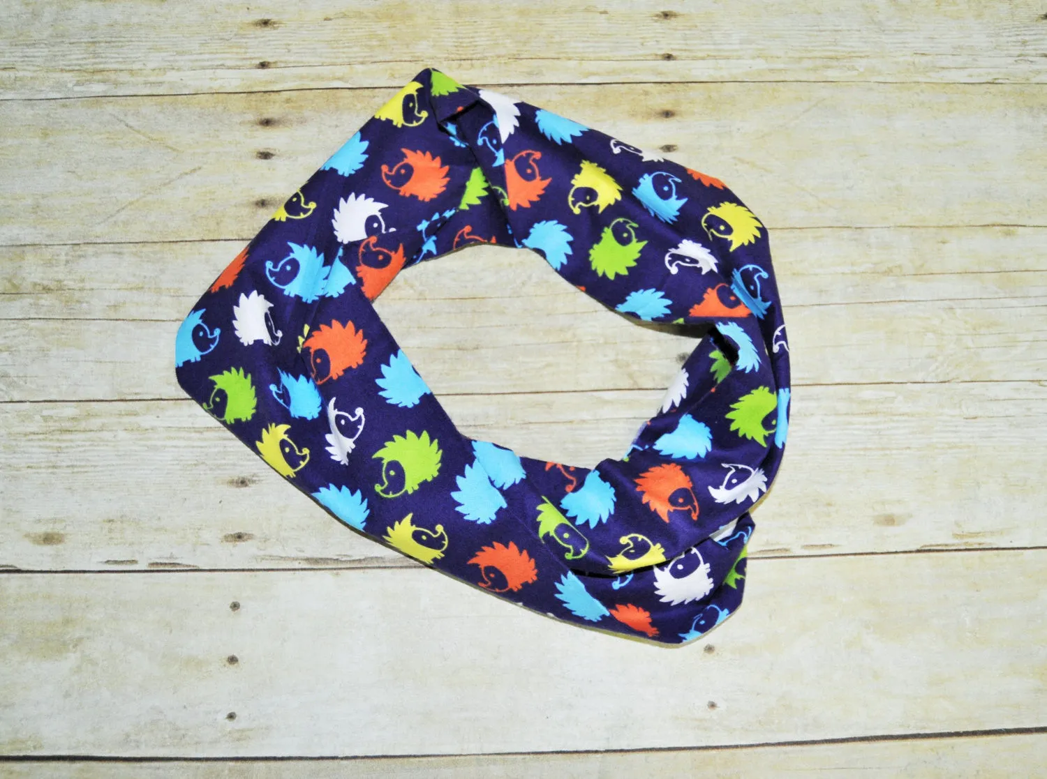 Baby/Toddler blue hedgehog infinity scarf, soft baby scarf, trendy baby scarf, blue green orange hedgehog baby scarf,infinity scarf