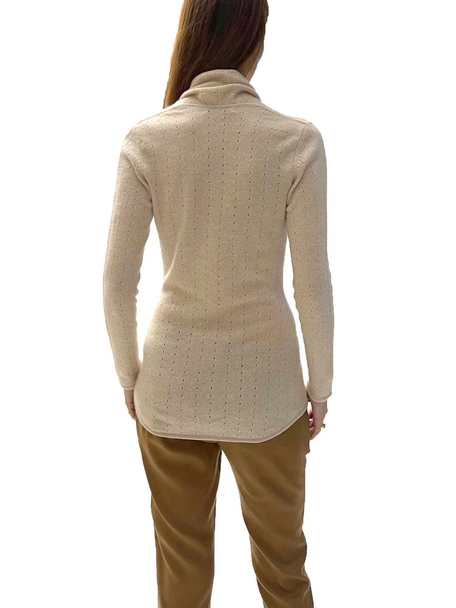 Beige Cashmere Cardigan - Pointelle