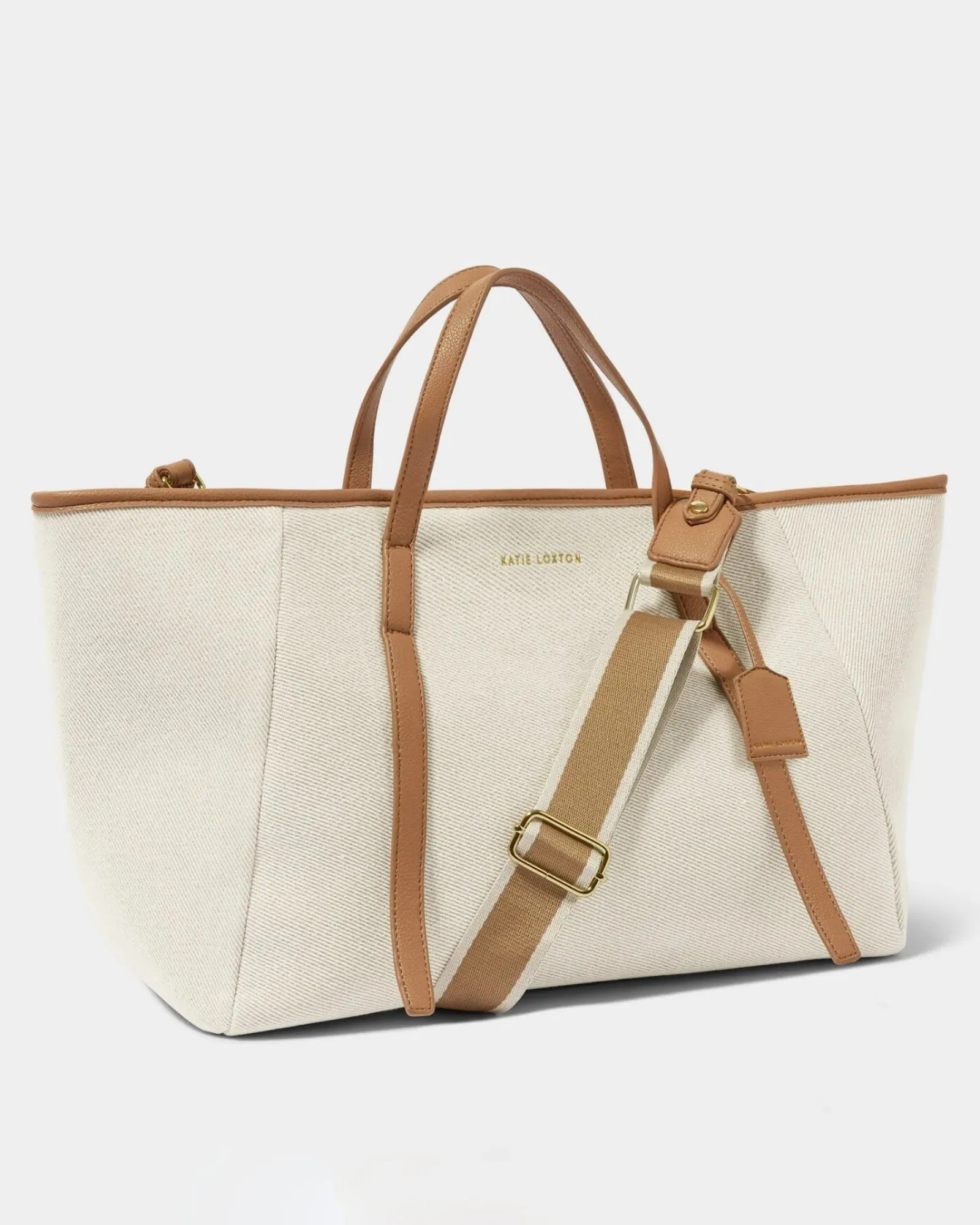 Capri Canvas Tote Bag - Tan/Off White