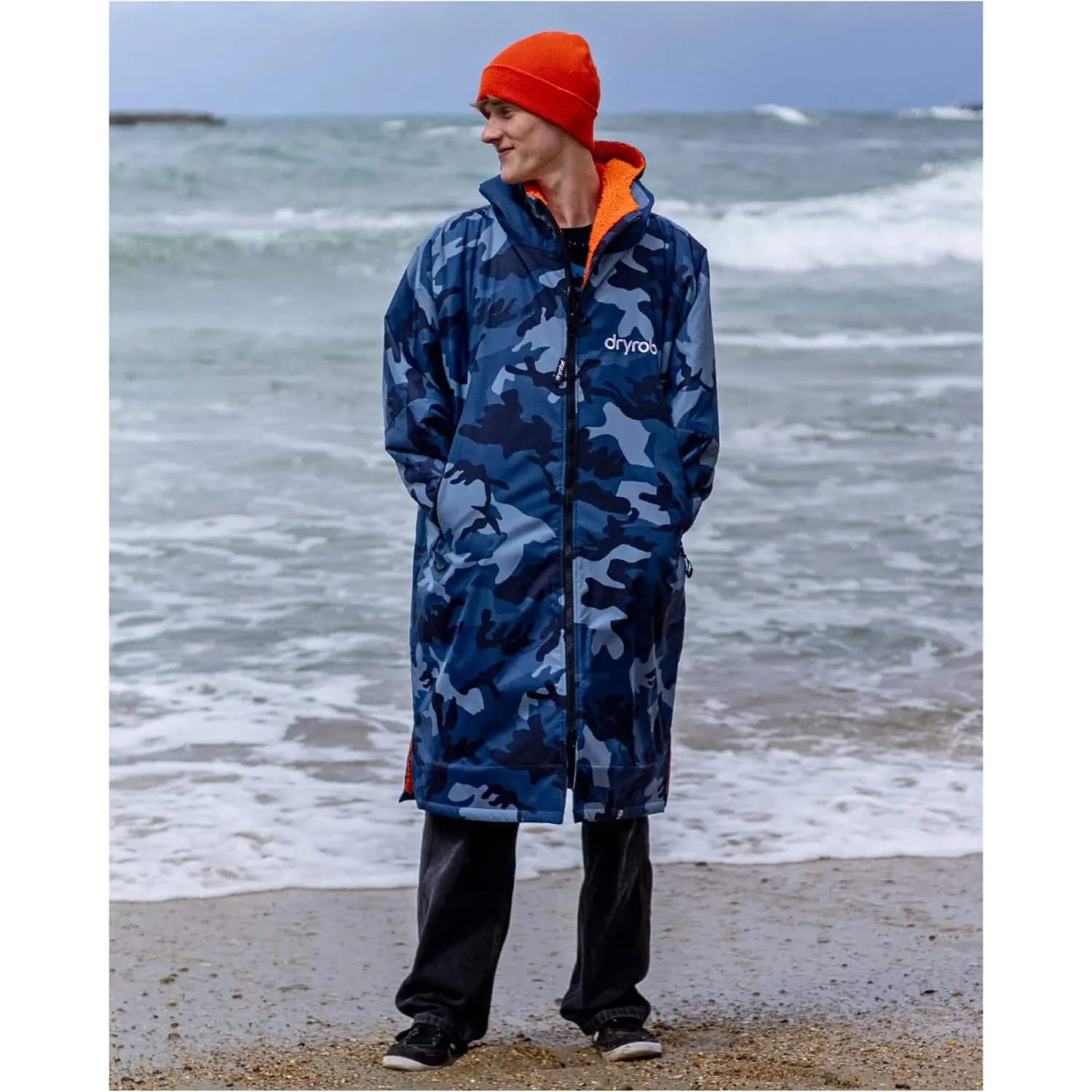 Dryrobe Advance Long Sleeve Drying & Changing Robe - Blue Camo/Orange