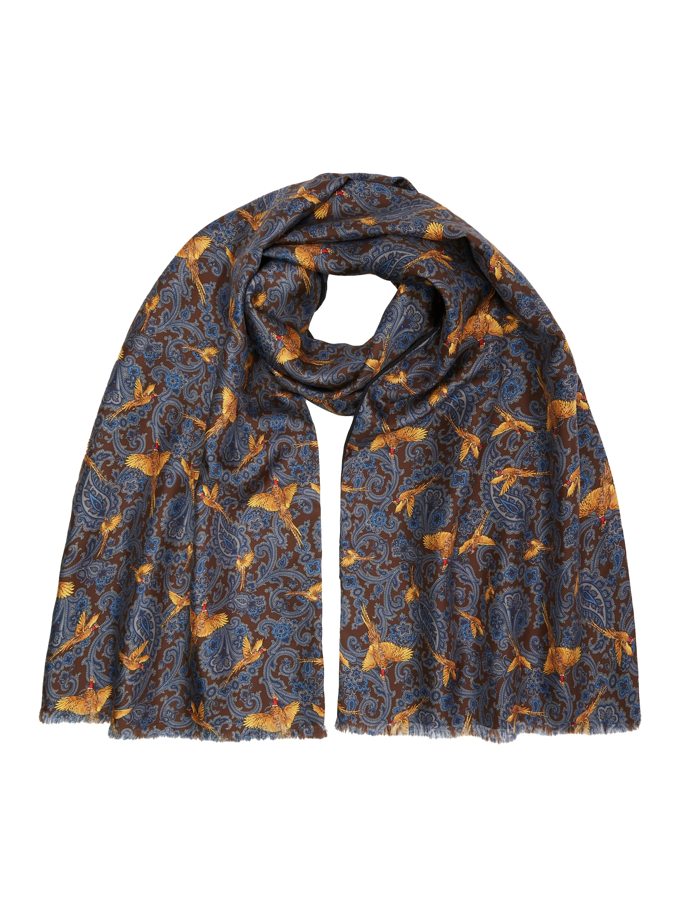 Flying Pheasant Scarf - Wool / Silk Blend - Brown