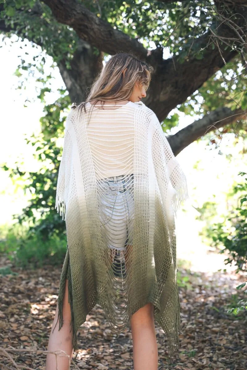 Fringe Boho Style Ombre Ruana