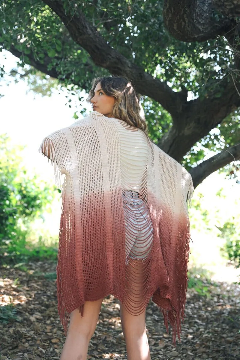 Fringe Boho Style Ombre Ruana