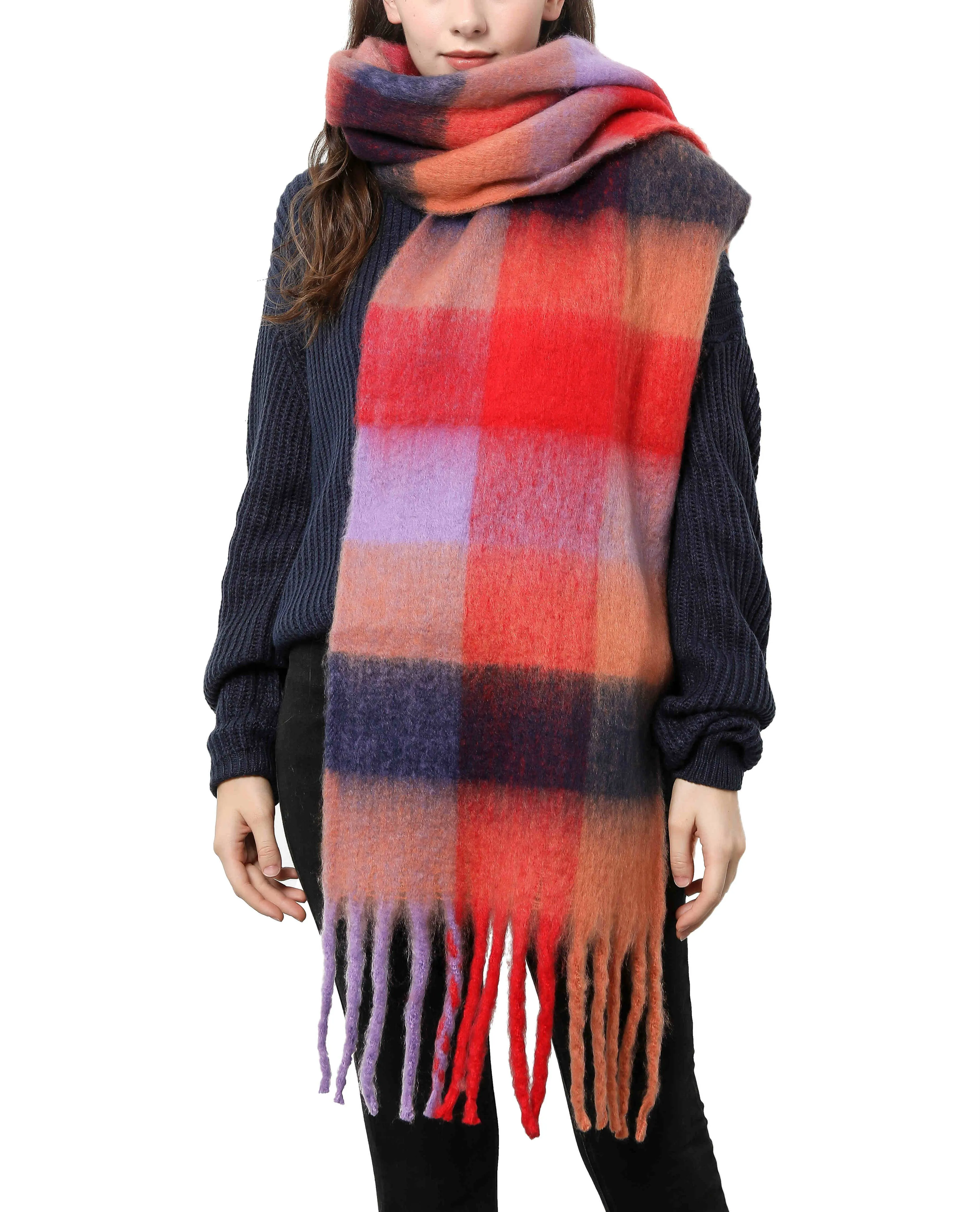 JC SUNNY FASHION Oversized Colorful Cozy Long Fringe Fuzzy Scarf