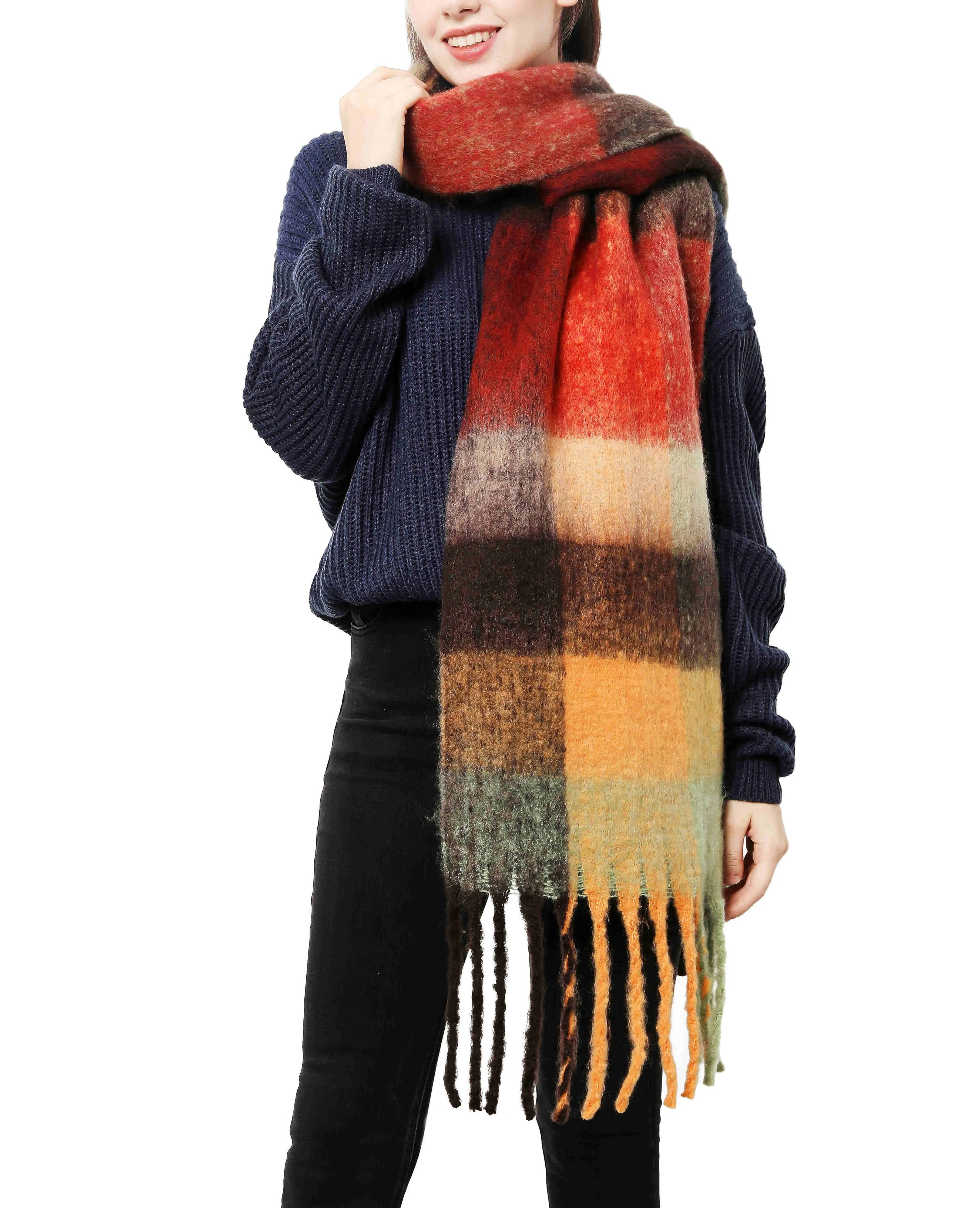 JC SUNNY FASHION Oversized Colorful Cozy Long Fringe Fuzzy Scarf