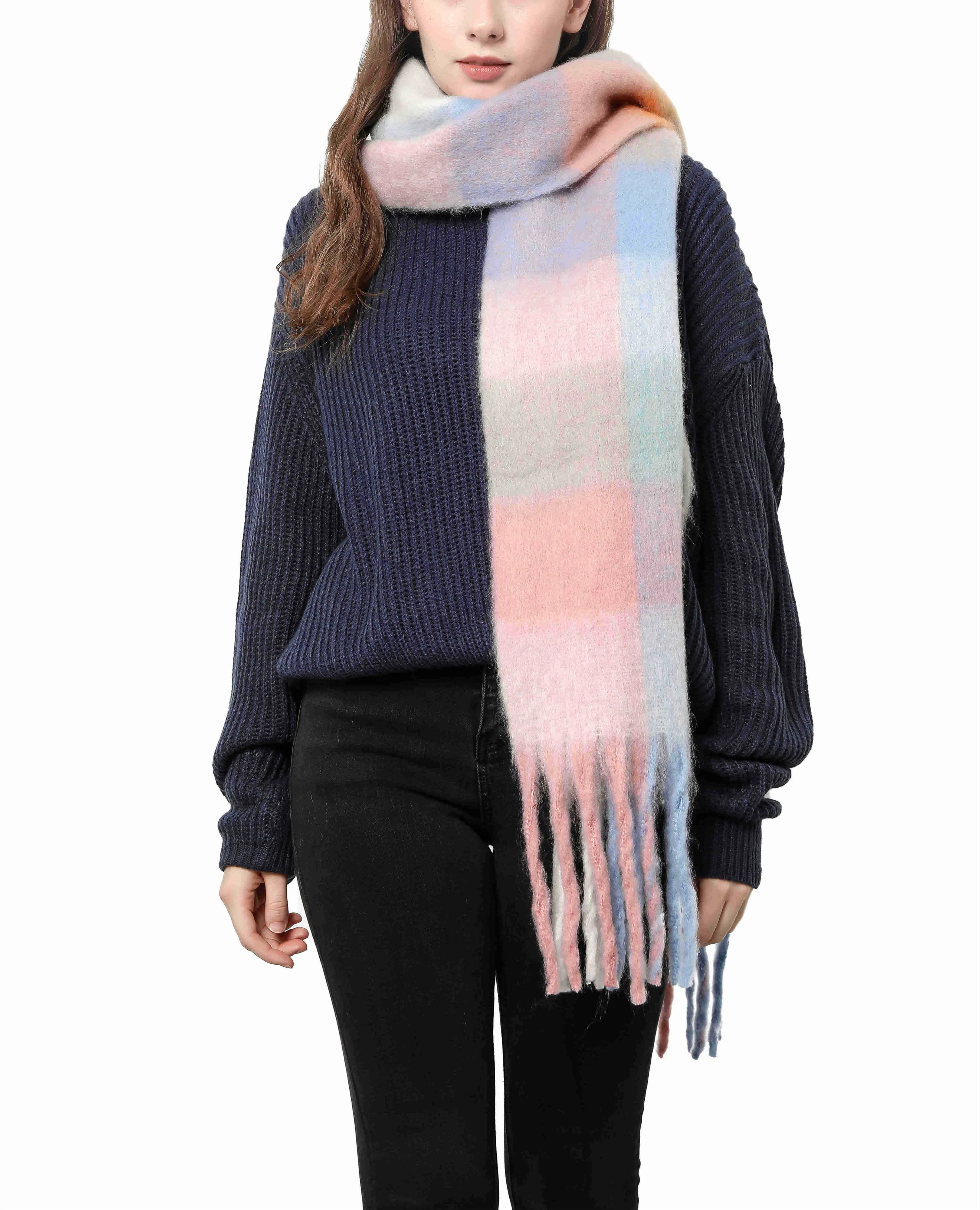 JC SUNNY FASHION Oversized Colorful Cozy Long Fringe Fuzzy Scarf