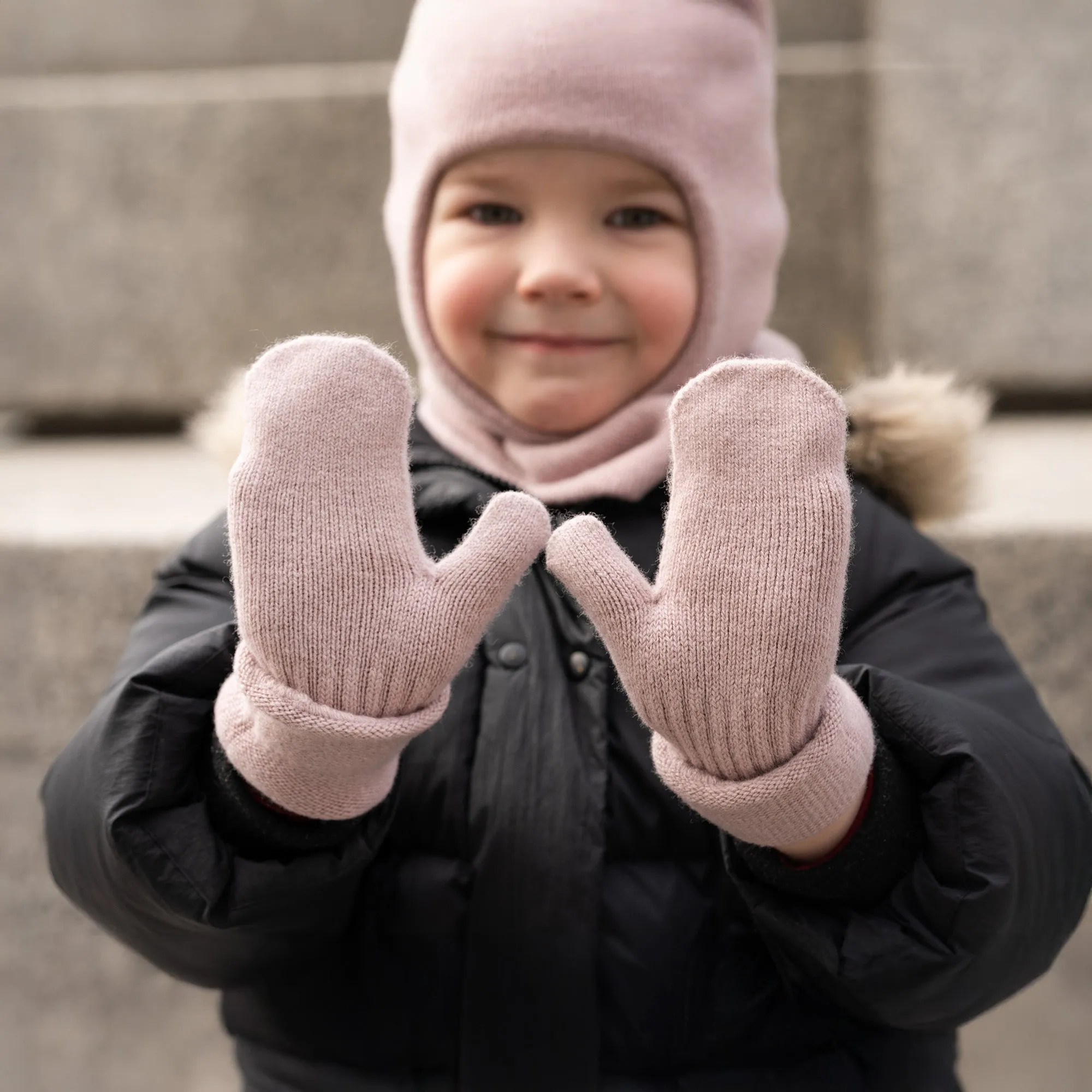 Kids' Knit Balaclava & Mittens Cashmere Blend 2-Piece