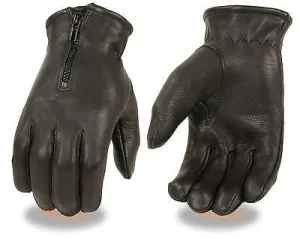 MEN'S UNLINED DRIVING GLOVES VERY SOFT LEATHER DEER SKIN WITH ZIPPER BLACK COLOR