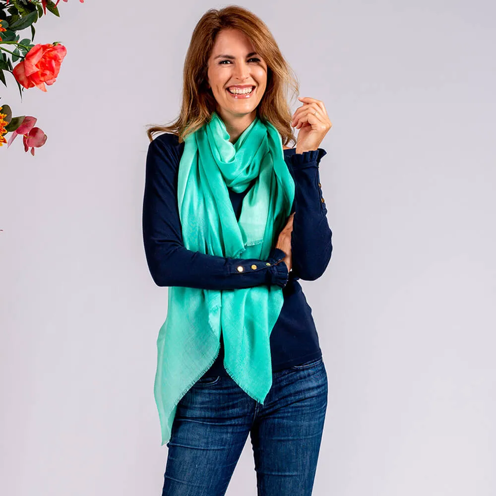 Pine to Mint Green Cashmere and Silk Wrap