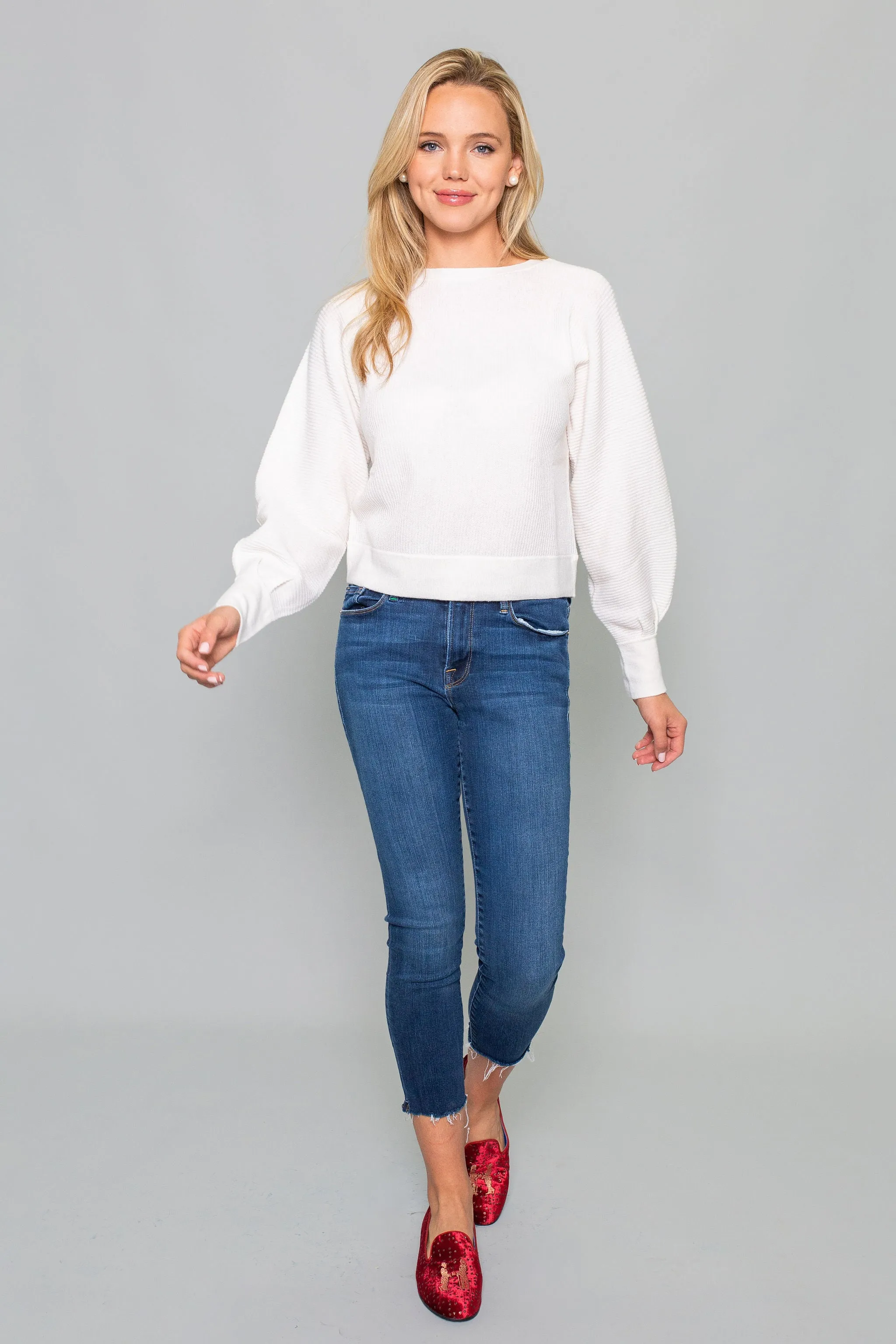 Pleat Sleeve Sweater - Pearl