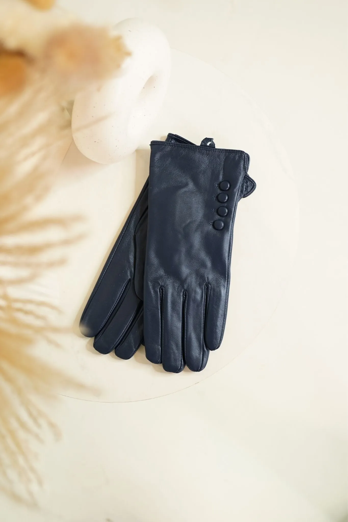 Polly Leather Gloves In Navy