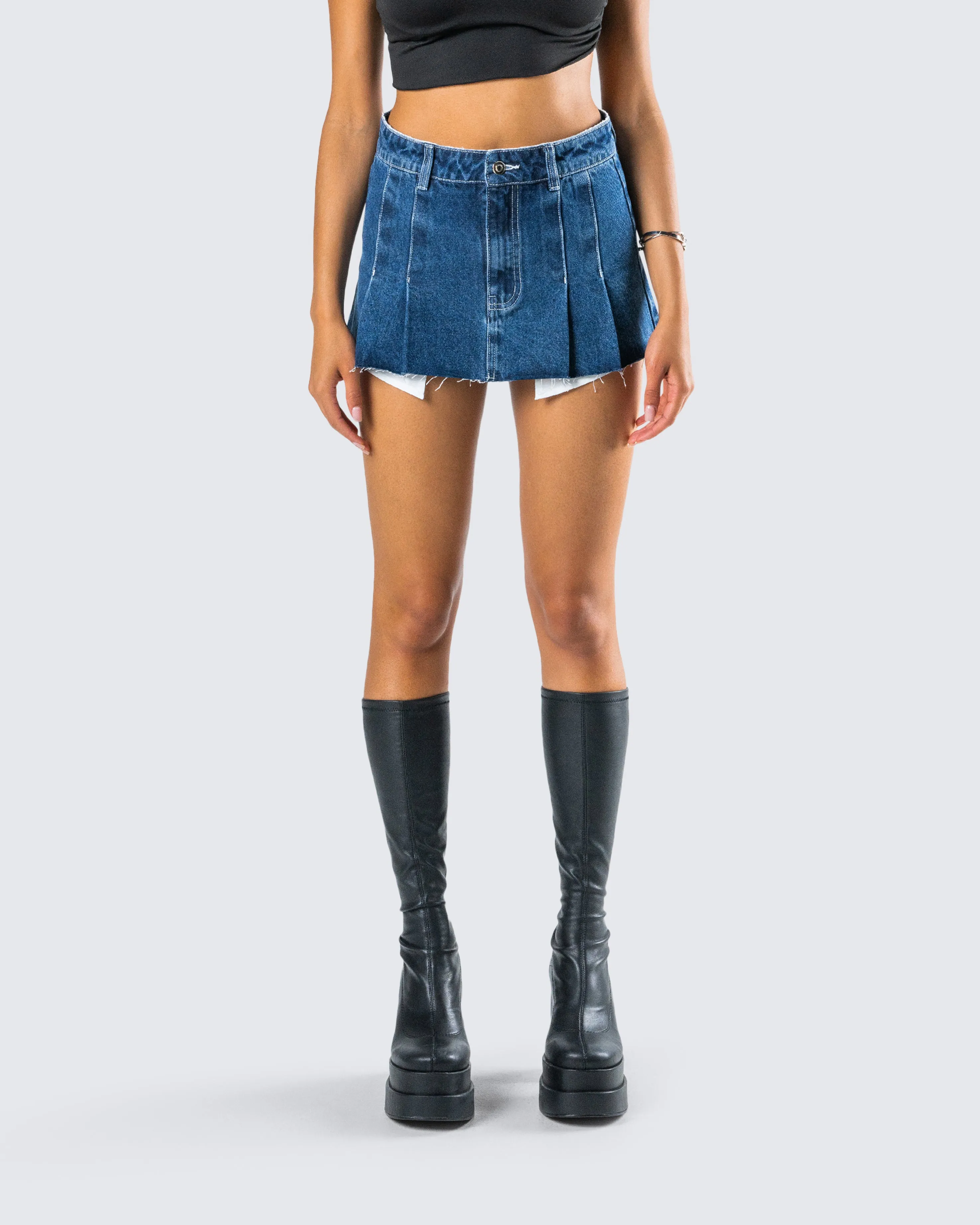 Robyn Pleated Denim Mini Skirt