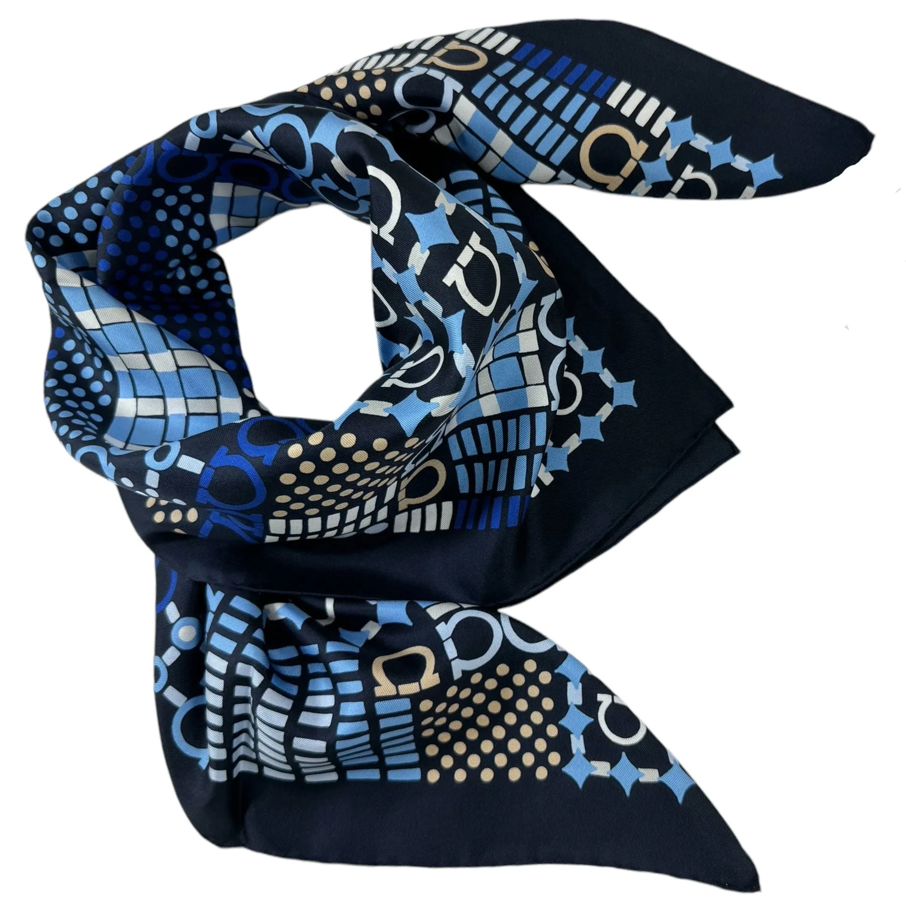 Salvatore Ferragamo Scarf Navy Gancini - Twill Silk Foulard - 2024 Collection SALE