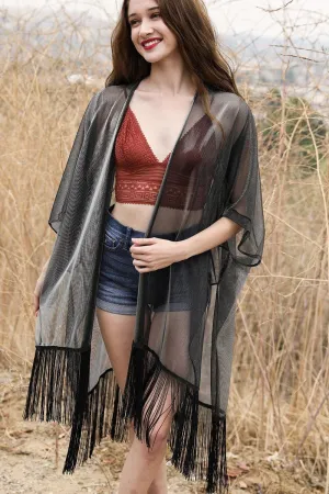 Sheer Metallic Tassel Kimono