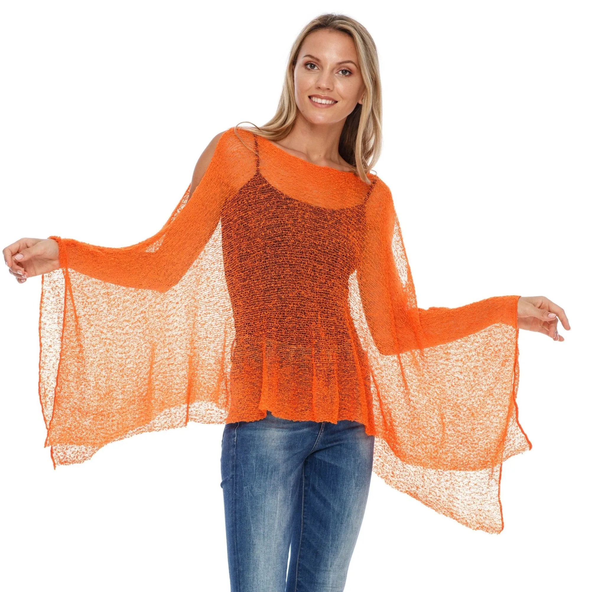 SHU-SHI Women's Lightweight Summer Poncho Shrug - Cold-Shoulder Tunic Top Cover-Up