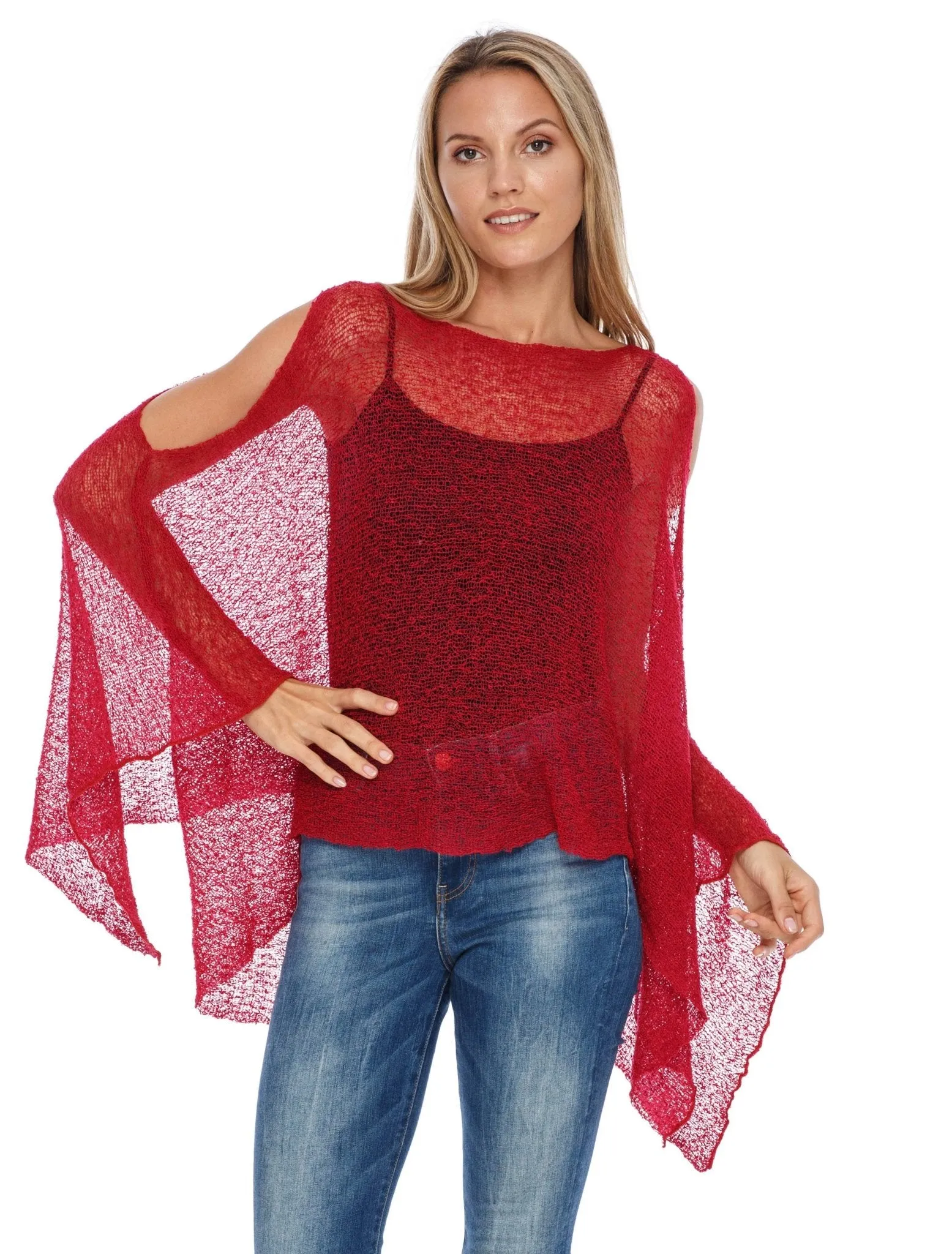 SHU-SHI Women's Lightweight Summer Poncho Shrug - Cold-Shoulder Tunic Top Cover-Up