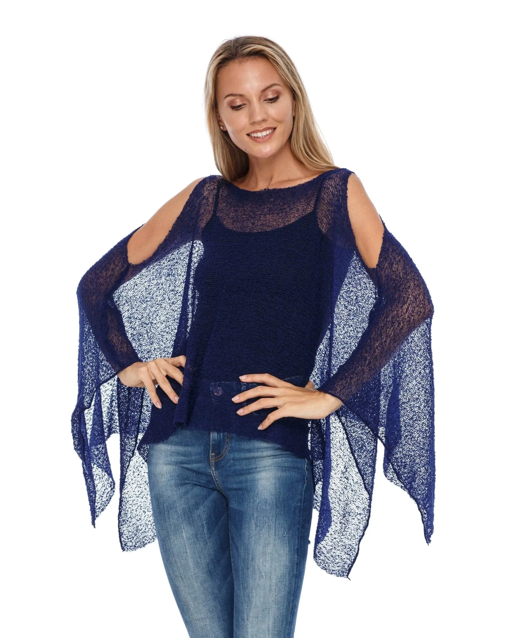 SHU-SHI Women's Lightweight Summer Poncho Shrug - Cold-Shoulder Tunic Top Cover-Up