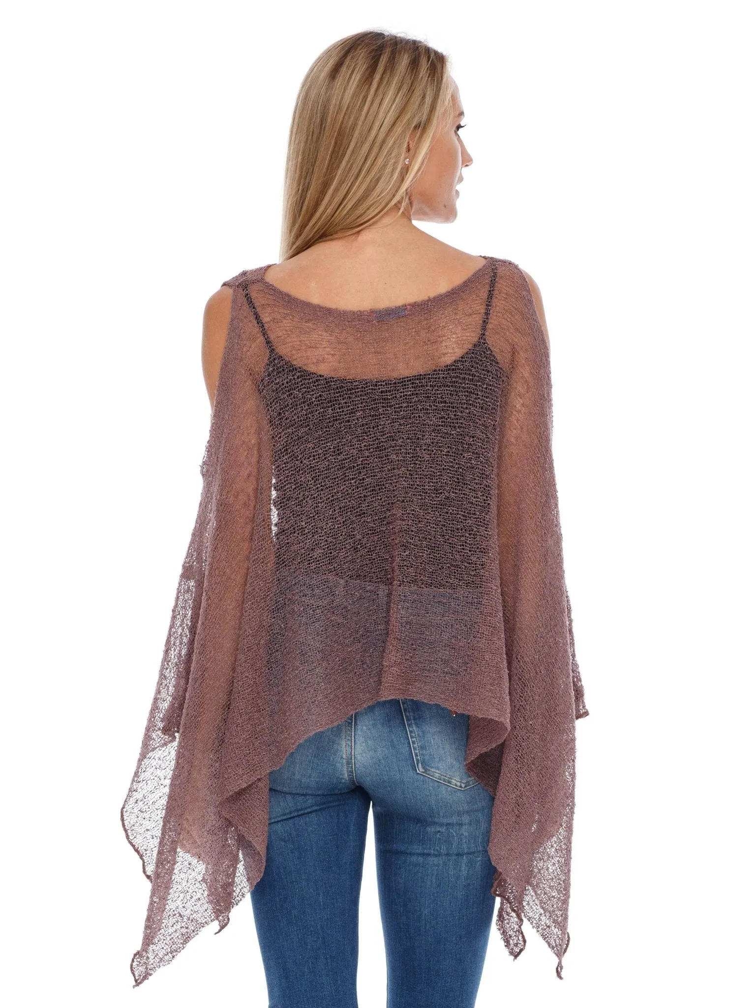 SHU-SHI Women's Lightweight Summer Poncho Shrug - Cold-Shoulder Tunic Top Cover-Up