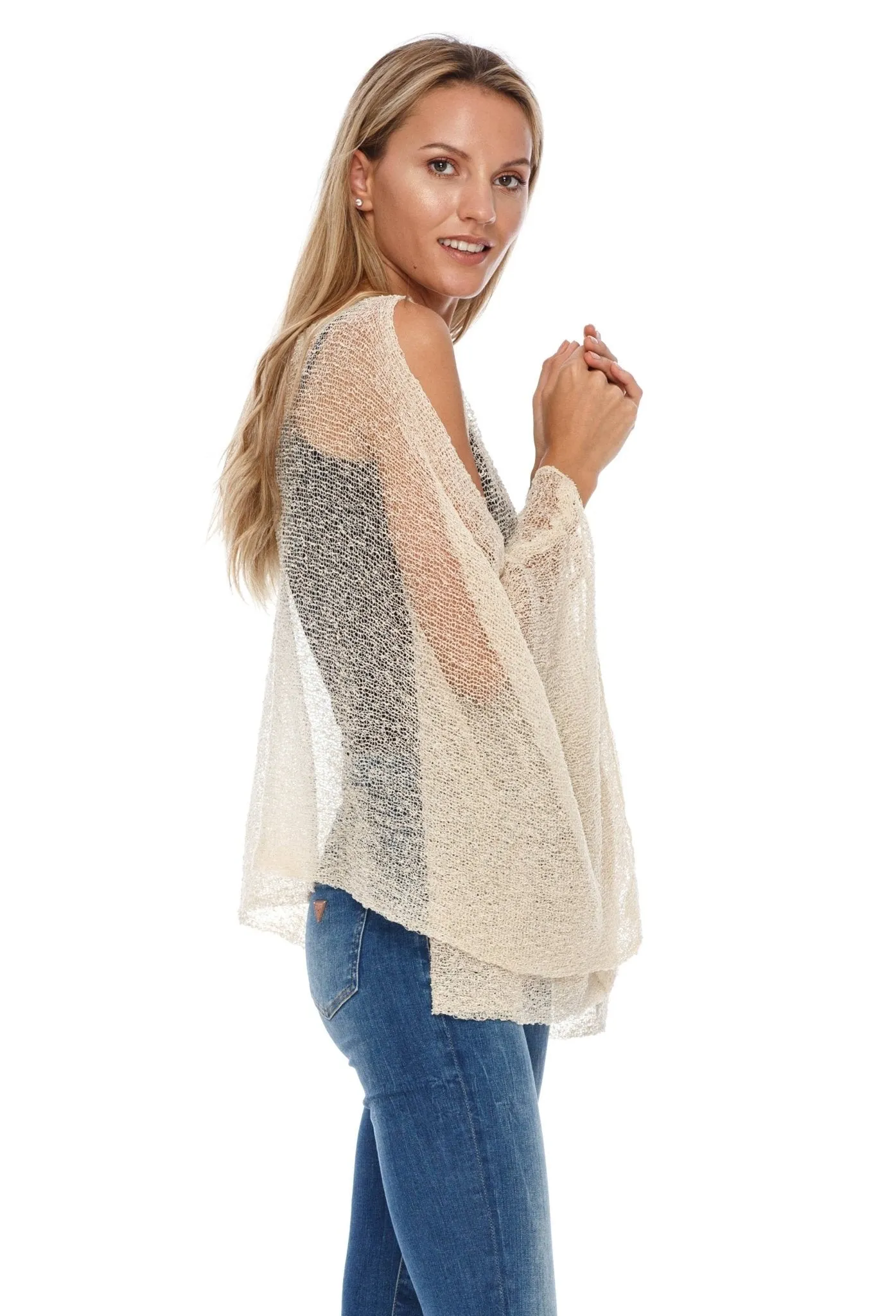 SHU-SHI Women's Lightweight Summer Poncho Shrug - Cold-Shoulder Tunic Top Cover-Up