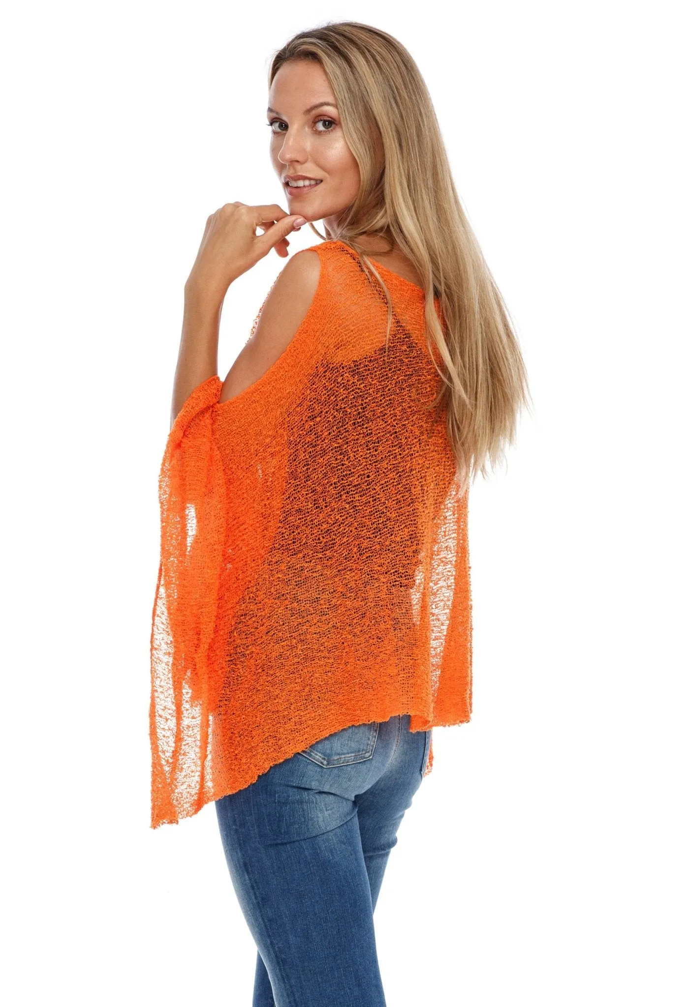 SHU-SHI Women's Lightweight Summer Poncho Shrug - Cold-Shoulder Tunic Top Cover-Up