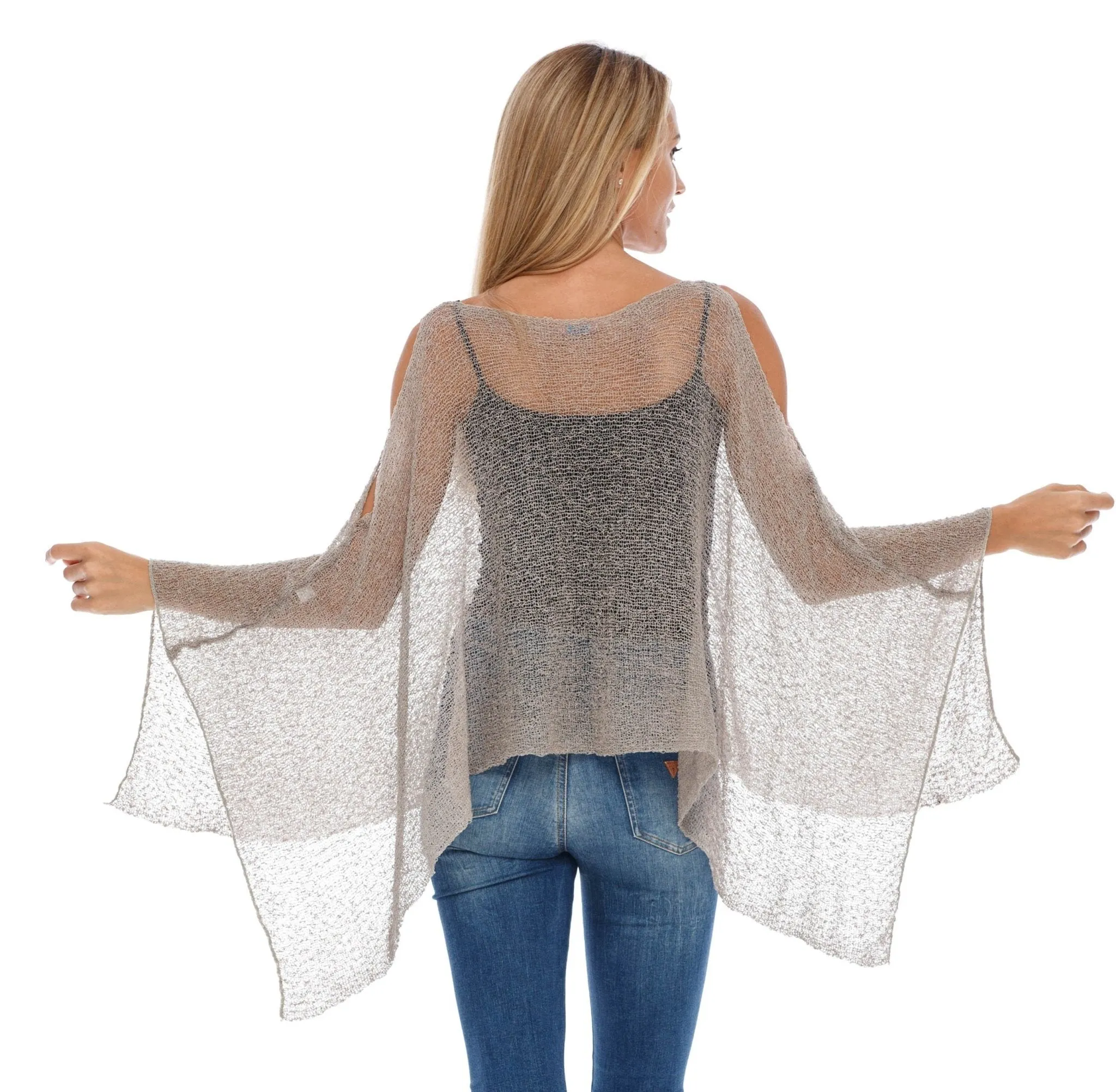 SHU-SHI Women's Lightweight Summer Poncho Shrug - Cold-Shoulder Tunic Top Cover-Up