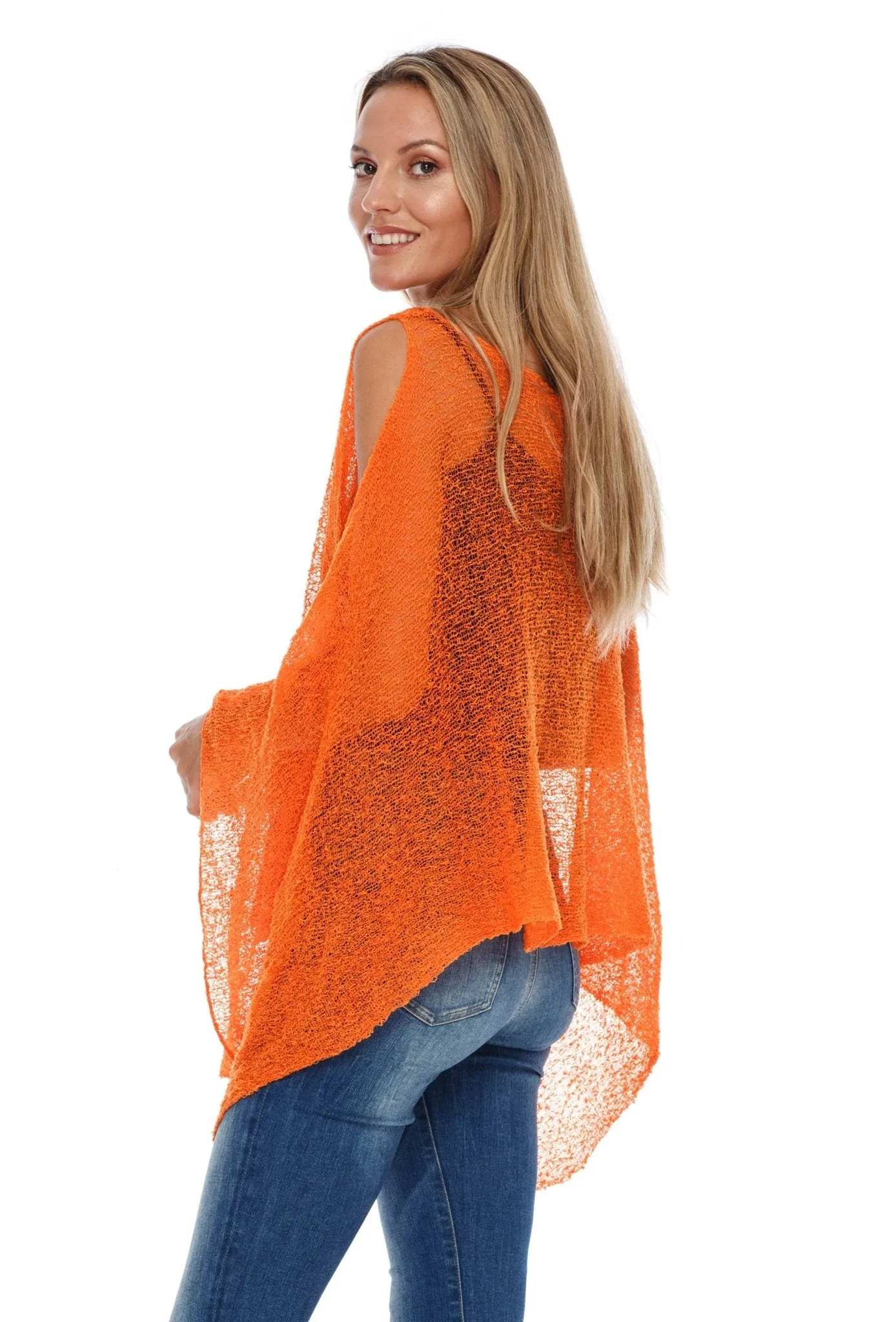 SHU-SHI Women's Lightweight Summer Poncho Shrug - Cold-Shoulder Tunic Top Cover-Up