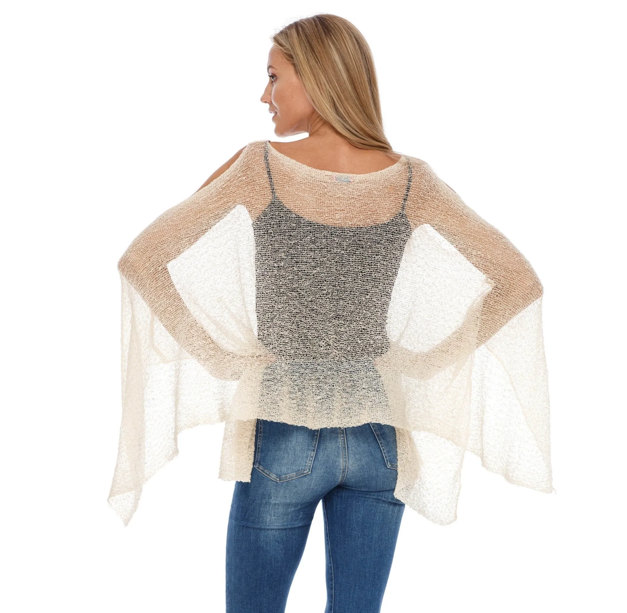 SHU-SHI Women's Lightweight Summer Poncho Shrug - Cold-Shoulder Tunic Top Cover-Up