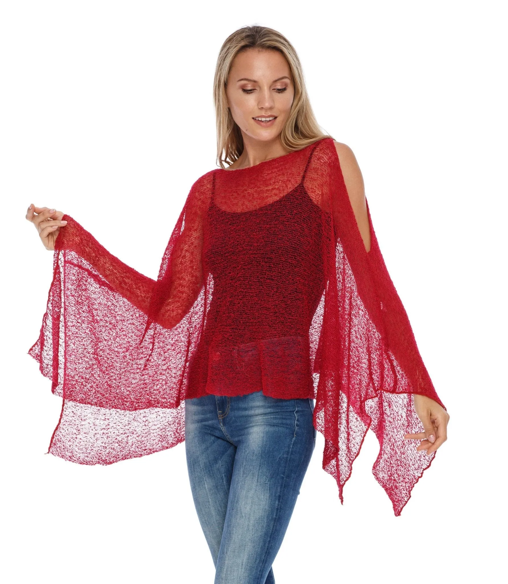 SHU-SHI Women's Lightweight Summer Poncho Shrug - Cold-Shoulder Tunic Top Cover-Up