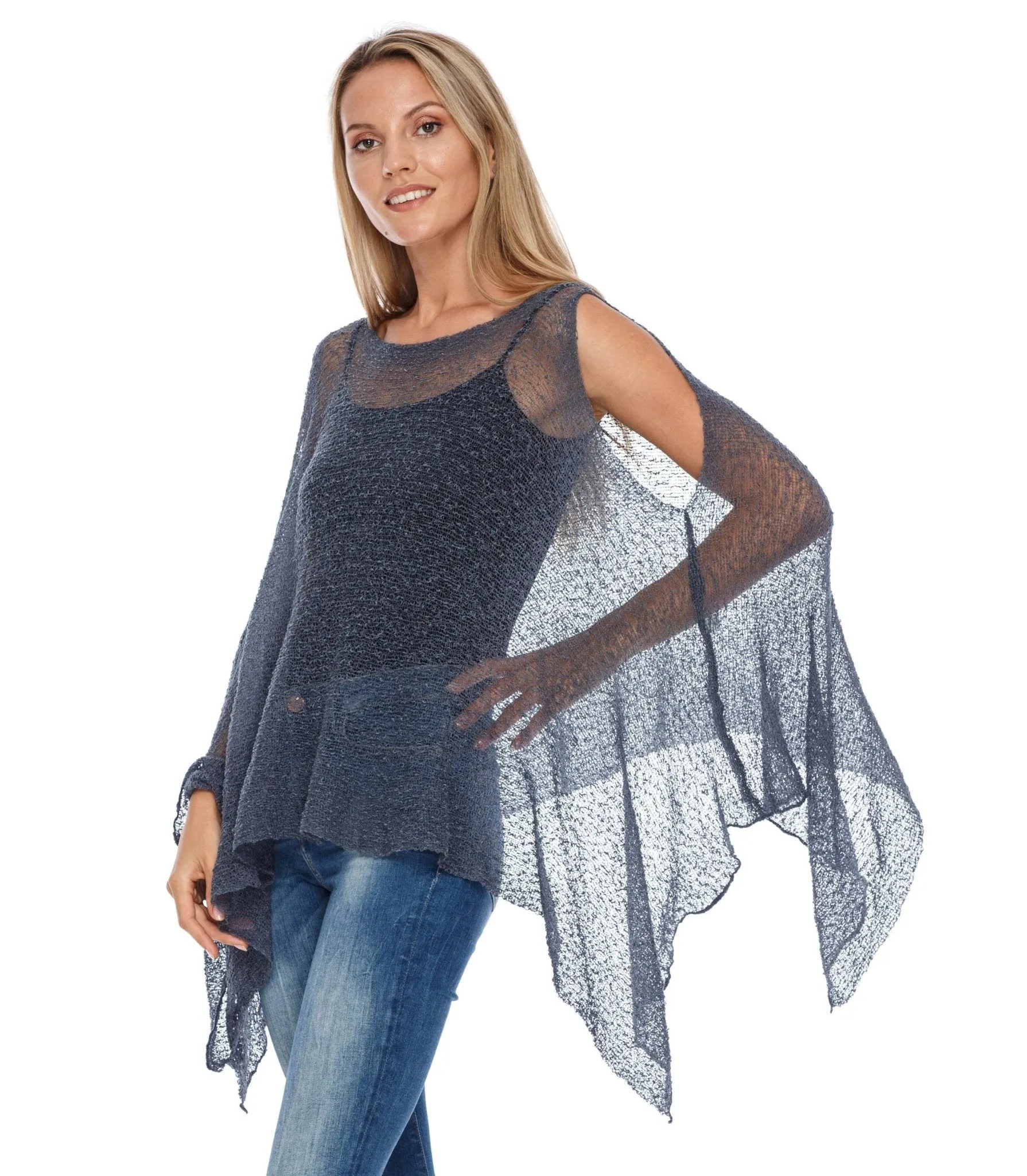 SHU-SHI Women's Lightweight Summer Poncho Shrug - Cold-Shoulder Tunic Top Cover-Up