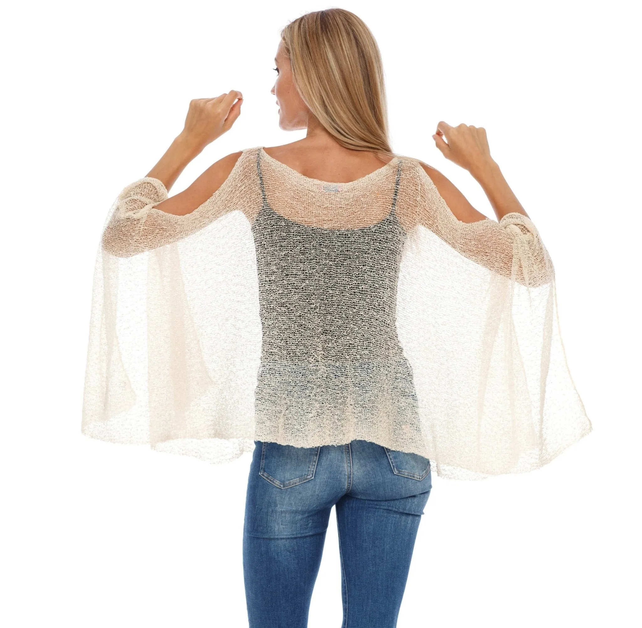 SHU-SHI Women's Lightweight Summer Poncho Shrug - Cold-Shoulder Tunic Top Cover-Up