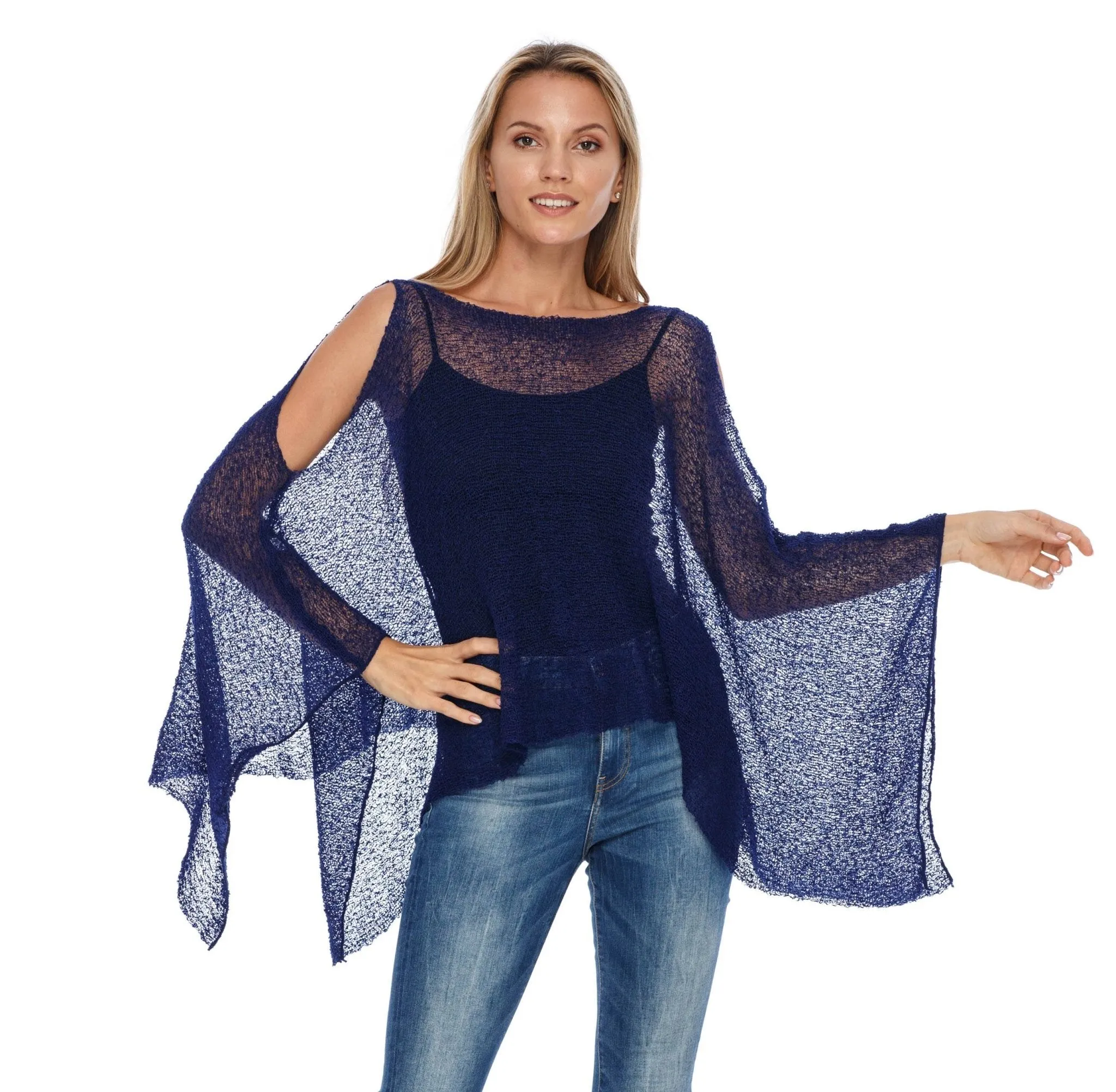 SHU-SHI Women's Lightweight Summer Poncho Shrug - Cold-Shoulder Tunic Top Cover-Up