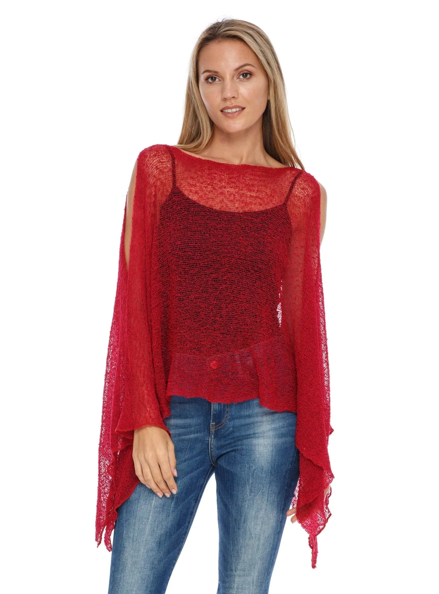 SHU-SHI Women's Lightweight Summer Poncho Shrug - Cold-Shoulder Tunic Top Cover-Up