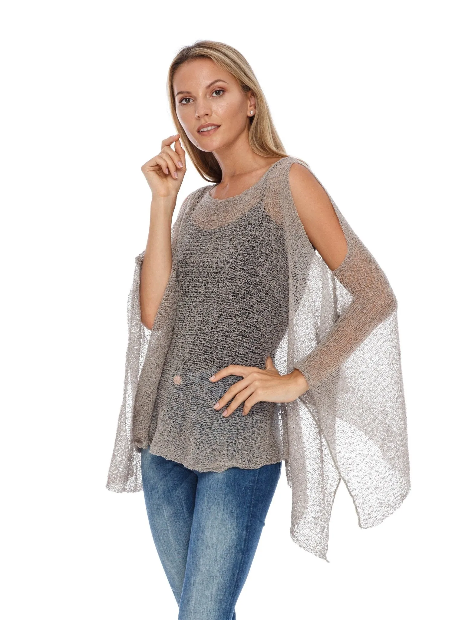 SHU-SHI Women's Lightweight Summer Poncho Shrug - Cold-Shoulder Tunic Top Cover-Up