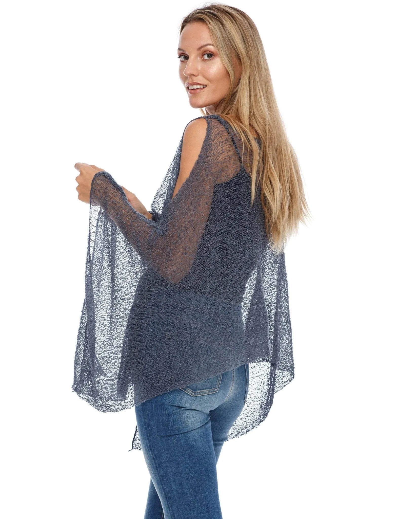 SHU-SHI Women's Lightweight Summer Poncho Shrug - Cold-Shoulder Tunic Top Cover-Up