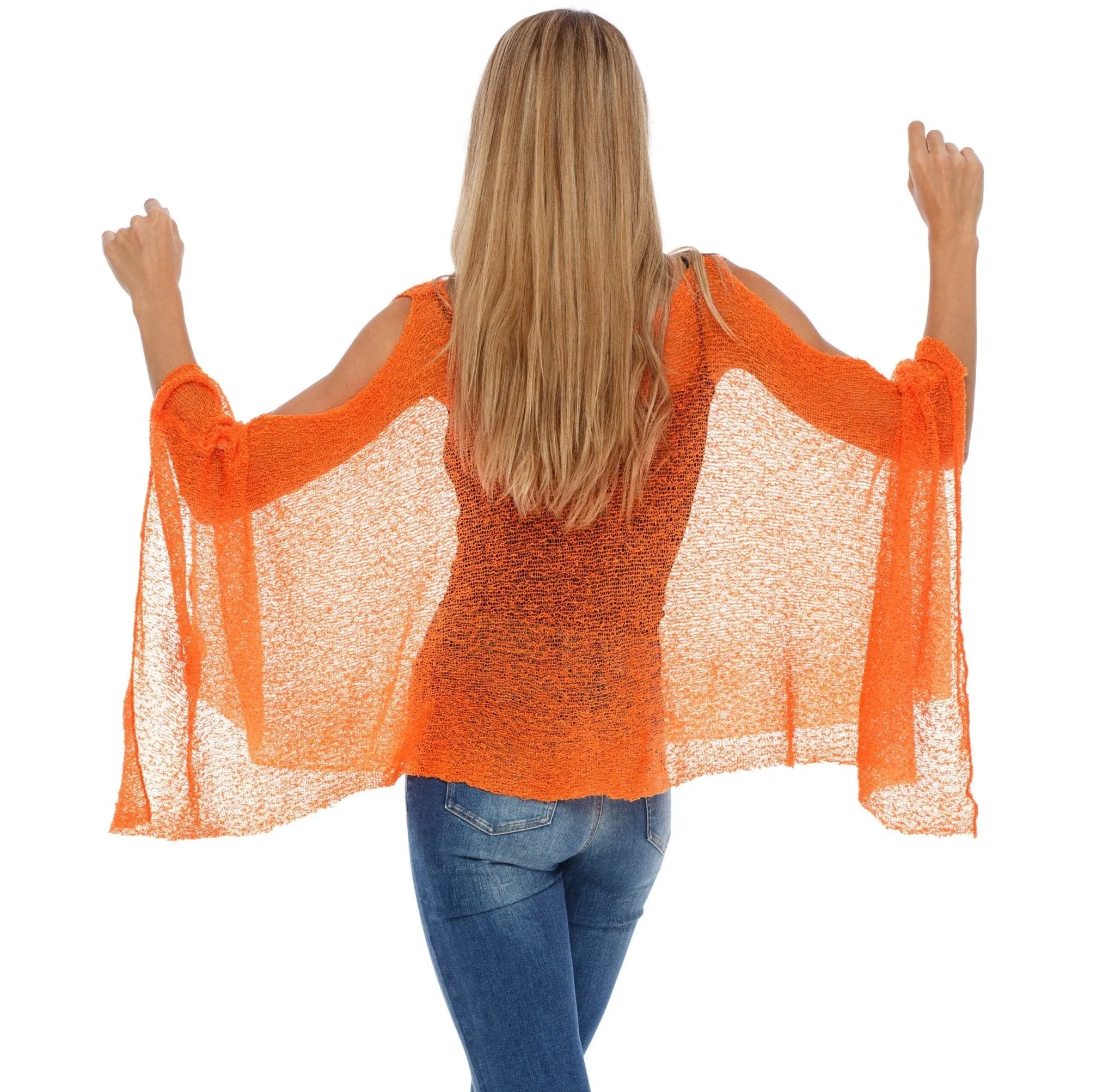 SHU-SHI Women's Lightweight Summer Poncho Shrug - Cold-Shoulder Tunic Top Cover-Up