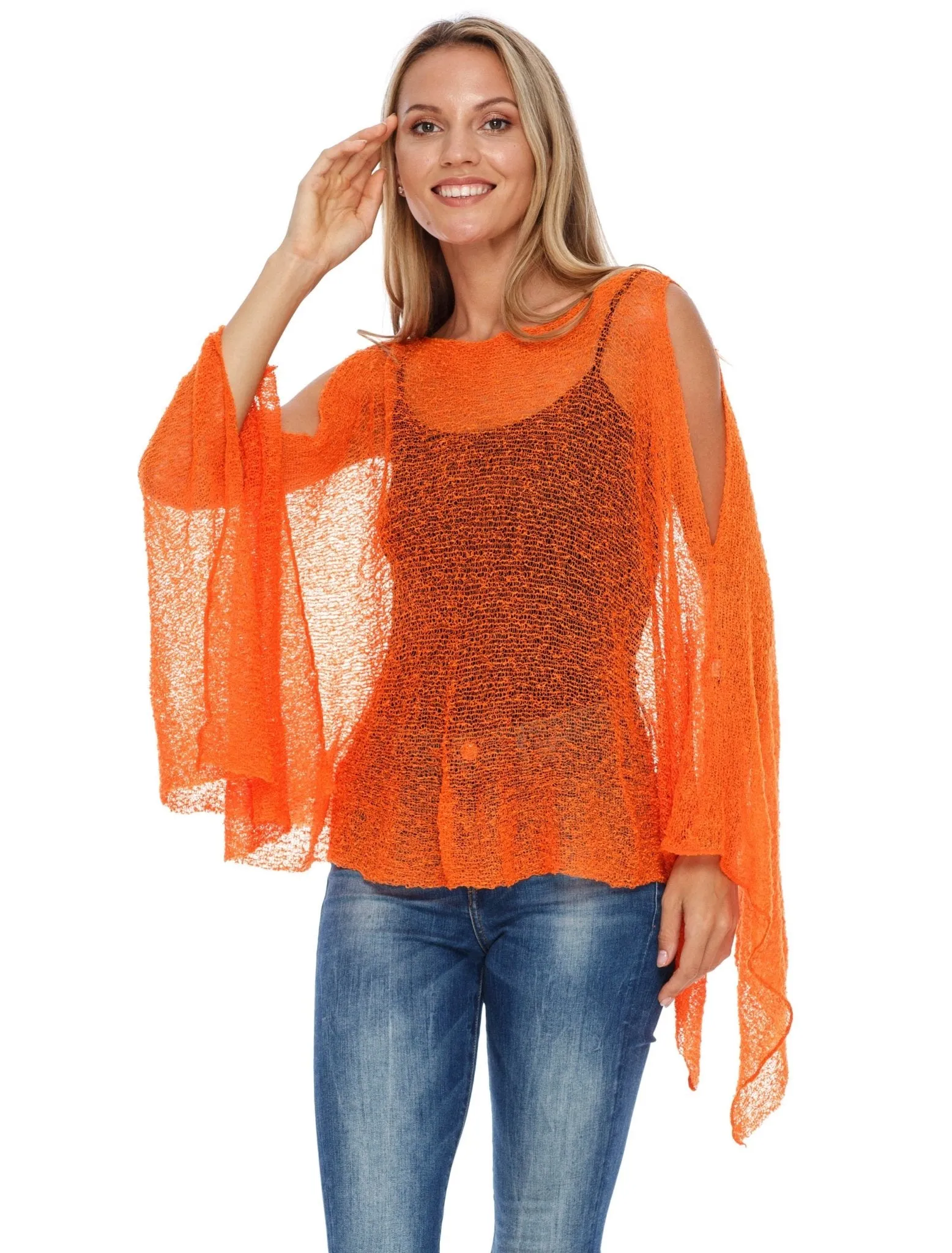 SHU-SHI Women's Lightweight Summer Poncho Shrug - Cold-Shoulder Tunic Top Cover-Up