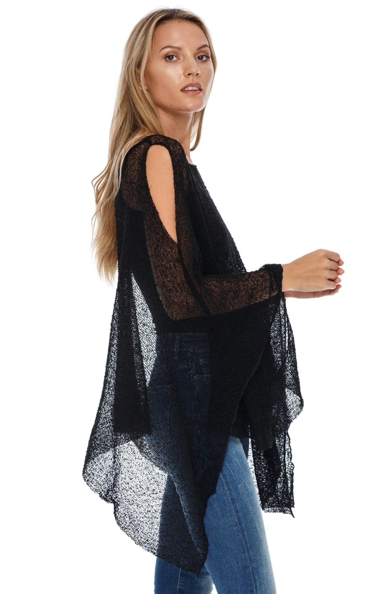 SHU-SHI Women's Lightweight Summer Poncho Shrug - Cold-Shoulder Tunic Top Cover-Up