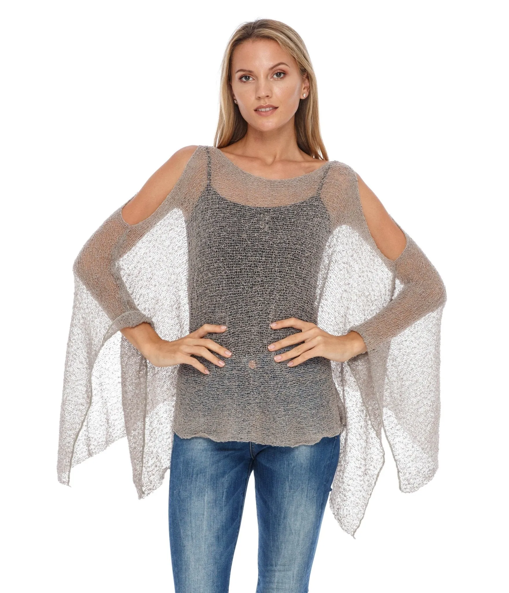 SHU-SHI Women's Lightweight Summer Poncho Shrug - Cold-Shoulder Tunic Top Cover-Up