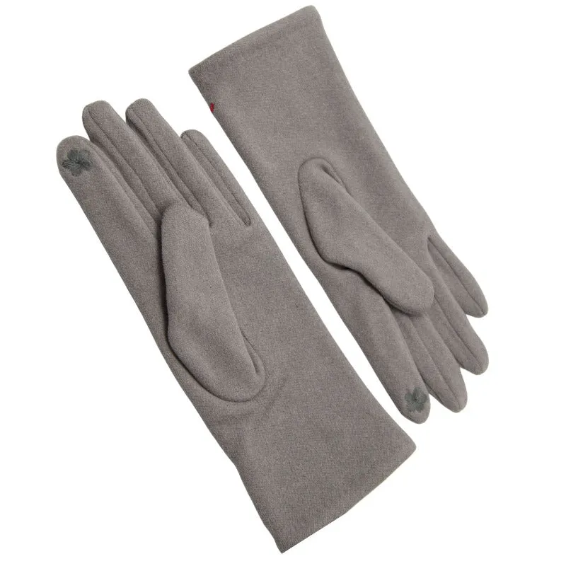 Soft Feel Cat Design Grey Ladies Embroidered Gloves