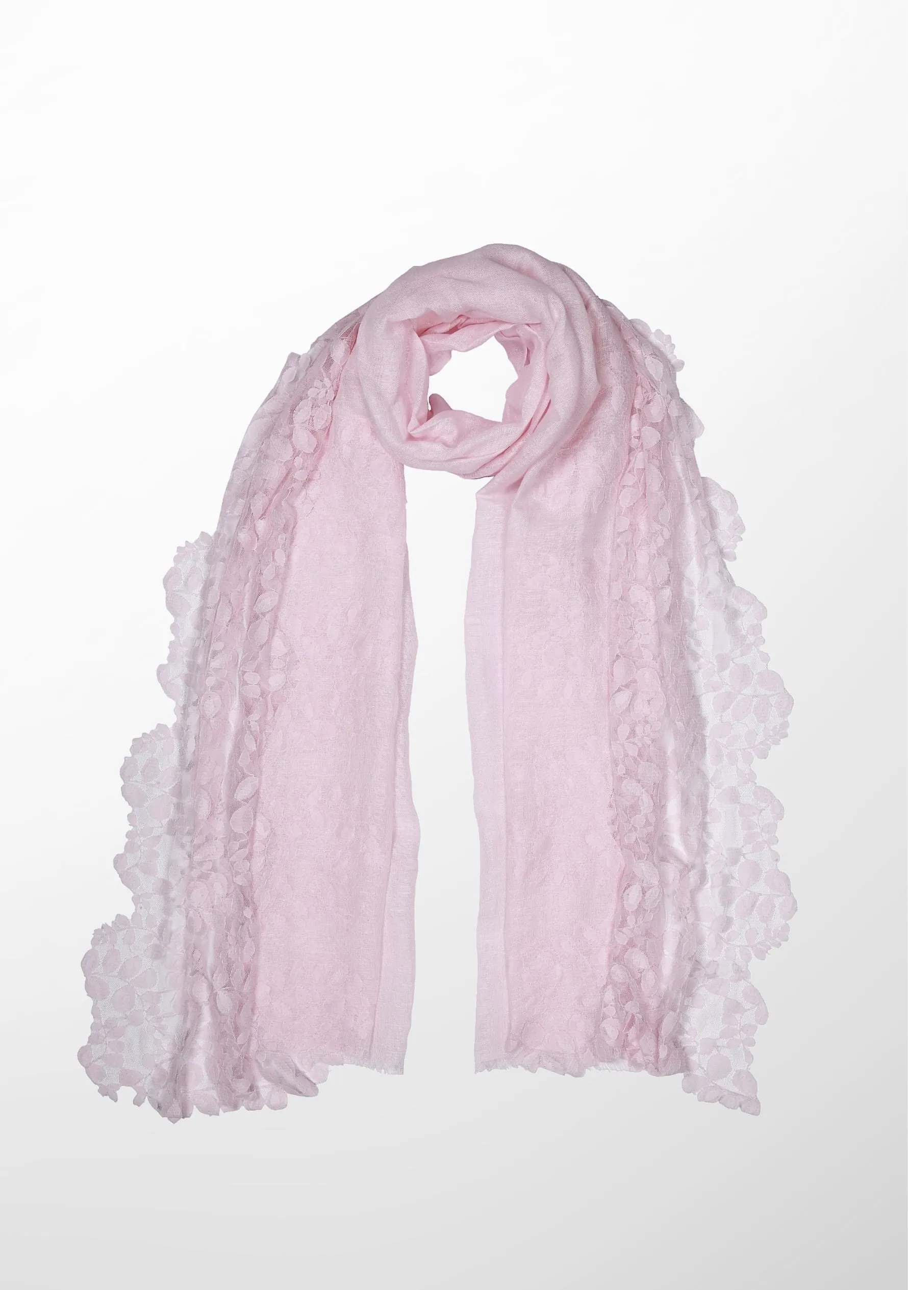 Soft Pink Linen and Modal Scarf with a Soft Pink Bold Leaf Lace