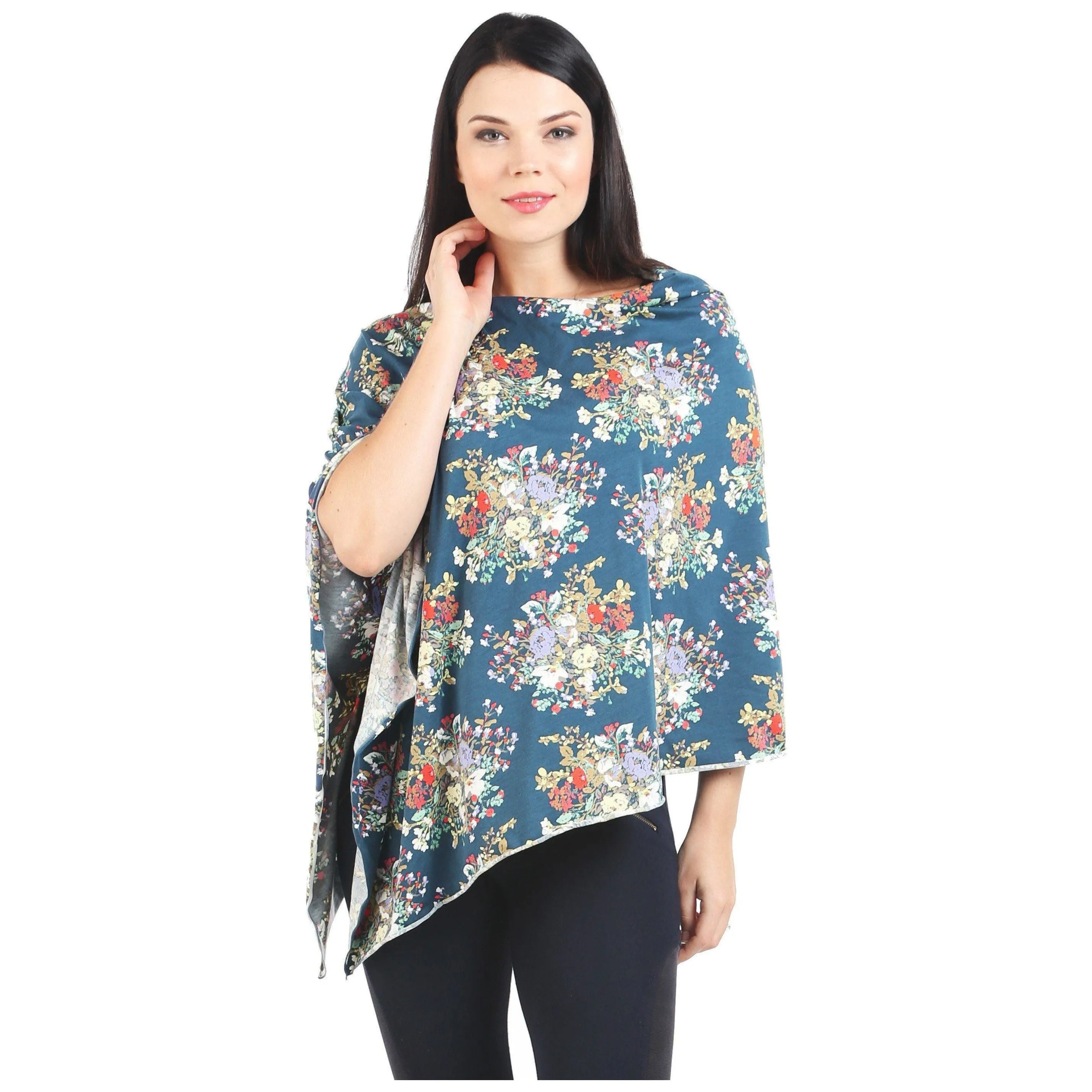 UberMums Iris Blue Floral Nursing Poncho - Modal Spandex