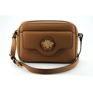 Versace Elegant Brown Leather Camera Case Shoulder Bag