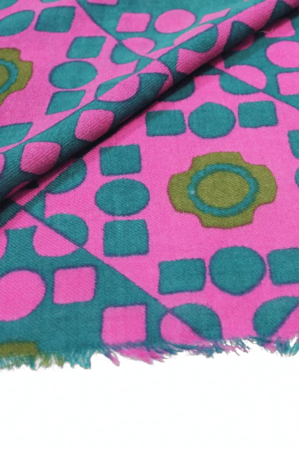 Vibrant Geo Bloom Wool Scarf