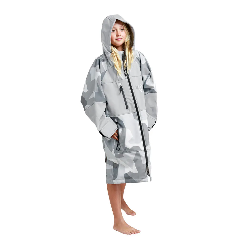 White Water Kids Soft Shell Childrens Drying / Changing Robe - Arctic Camo/Grey Lining