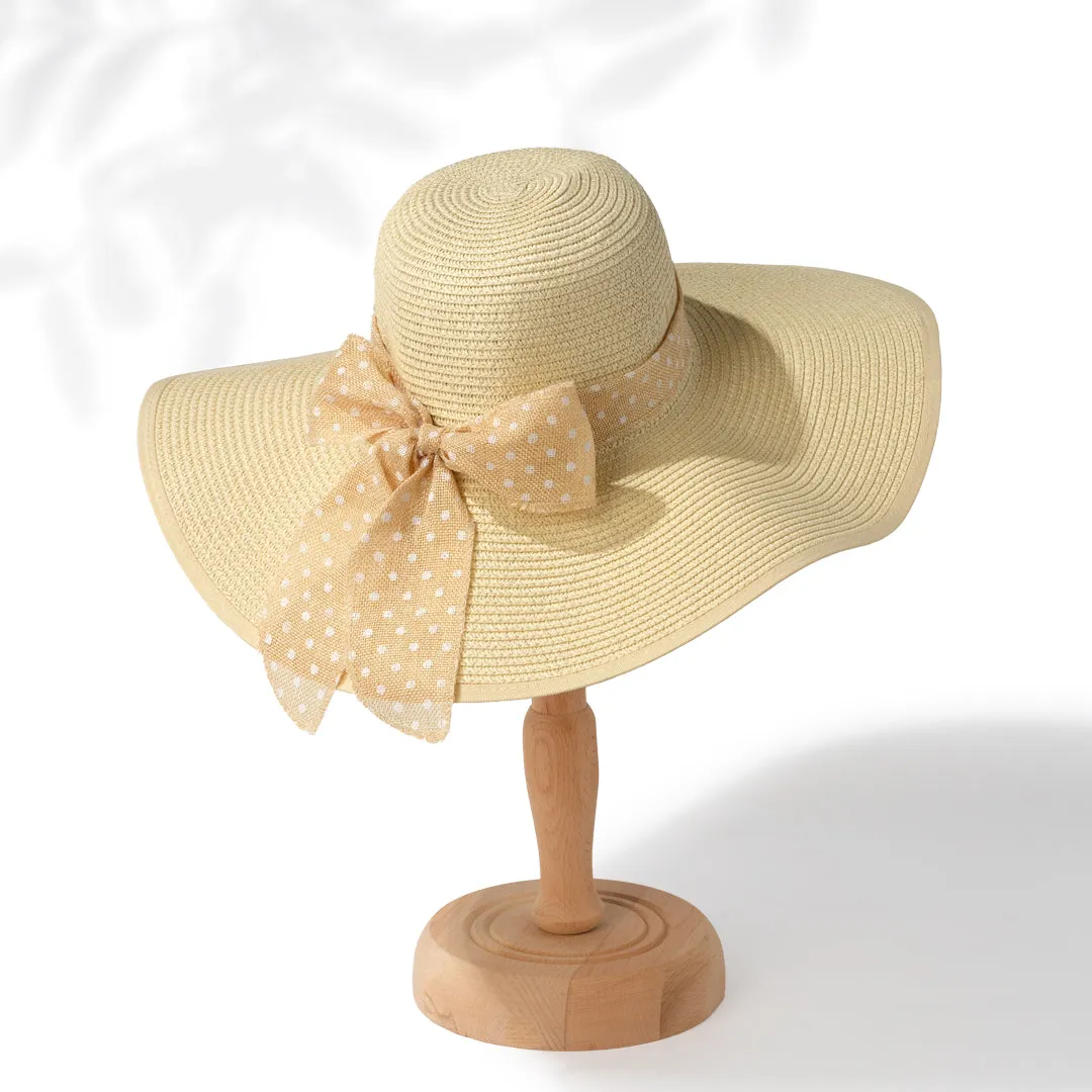 Wide Brim Sun Hats for Women - Floppy Straw Hat with Heart Shape Glasses - Foldable Large Summer Hat - Big Roll Up Beach Cap - UPF 50  ( Beige ) - FUNCREDIBLE