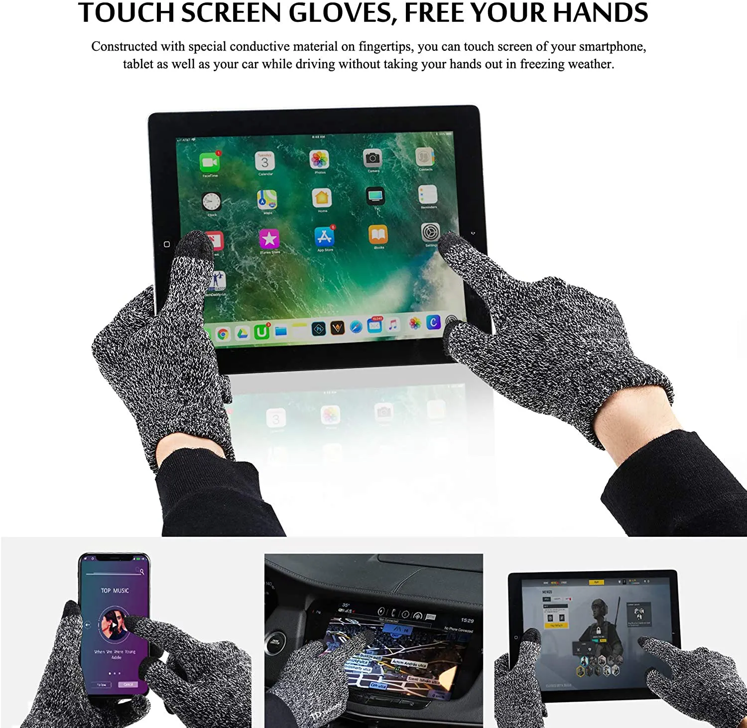 Winter Gloves for Men Women -Touch Screen Anti-Slip Silicone Gel - Elastic Cuff - Thermal Soft Knit Lining